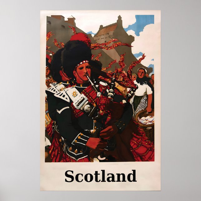 Póster Escocia Gaita Tartán Highlanders (Frente)
