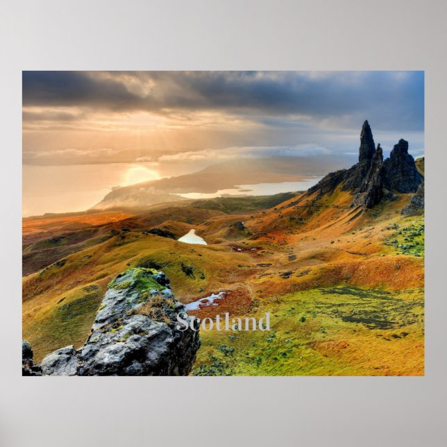 Póster Escocia, hermoso paisaje montañoso (Frente)
