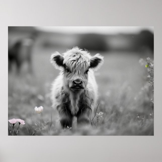 Póster Escocia Highland Calf Baby Cow Blanquecino Blanco (Frente)