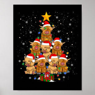 Póster Escocia Highland Cow Christmas Tree Funny Cow Lov