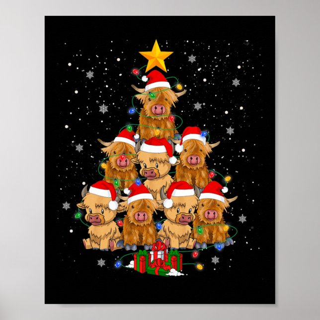 Póster Escocia Highland Cow Christmas Tree Funny Cow Lov (Frente)