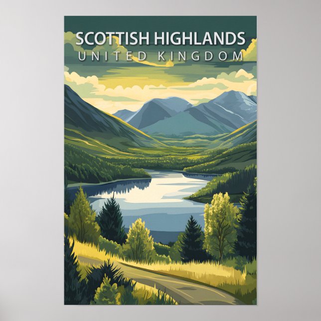 Póster Escocia Highlands Reino Unido Viajes (Frente)