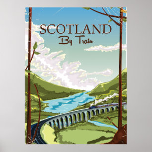 Póster Escocia Por cartel de viaje de locomotora de tren