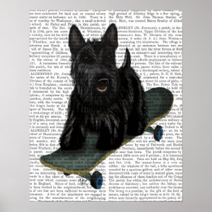 Póster Escocia Terrier y Skateboard
