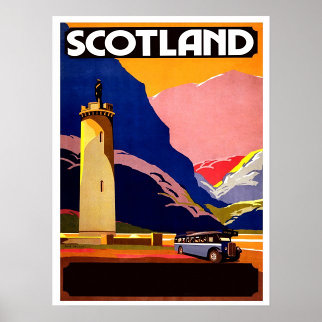 Póster Escocia, viaje en autobús, afiche vintage (Frente)