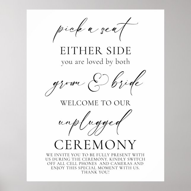 Póster "Escoge un asiento, ceremonia Boda desconectada (Frente)