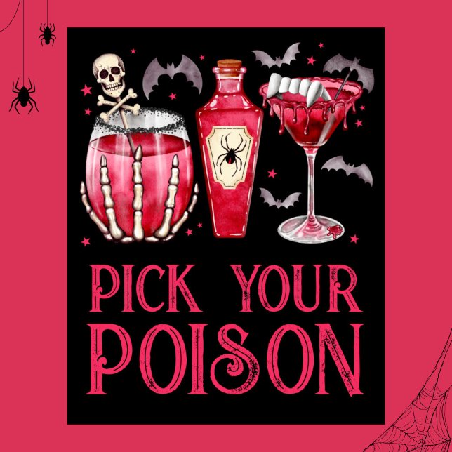 Póster Escoja su bebida alcohólica de envenenamiento Hall (Pick Your Poison Halloween Cocktail Drinks Poster)