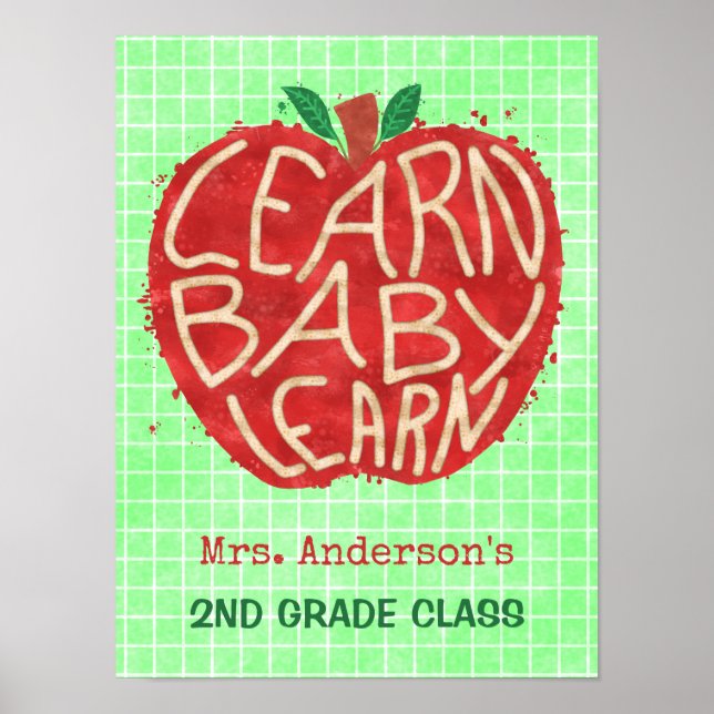 Póster Escolar de Apple | Aprender bebé | Nombre (Frente)
