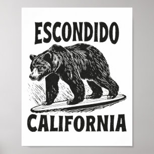 Póster Escondido California Ca Surfista Retro Playa Surf