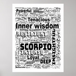 Póster Escorpio Zodiac Word Cloud Inspiration Poster