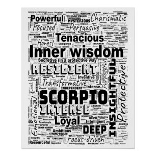 Póster Escorpio Zodiaco Word Cloud Inspiración Glossy