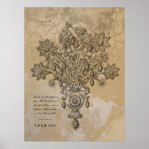 PÓSTER ESCRIPTO DE FLORES BOTÁNICOS DEL SIGLO XVI