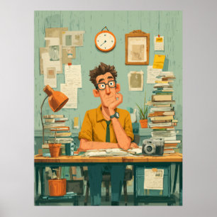 Póster Escritor creativo en una oficina ocupada