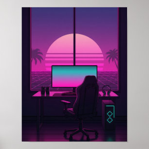 Póster Escritorio de juegos Vaporwave