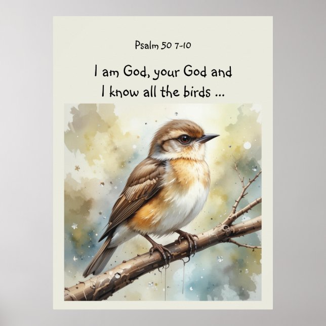 Póster Escritura Biblia inspiradora Cita Salmo Aves (Frente)