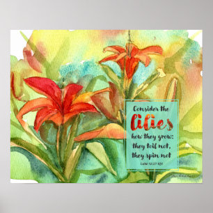 Póster Escritura de jardín Lucas 12:27 Flores de Hemeroca