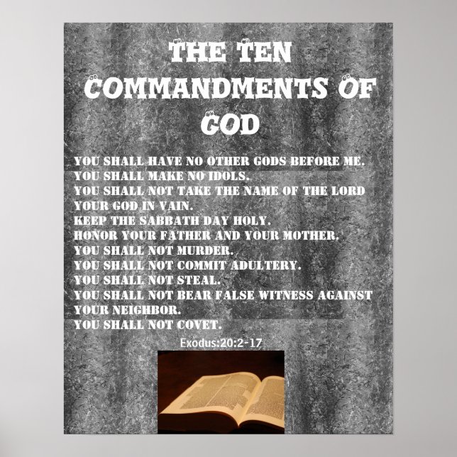 Póster Escritura de la Biblia Dios 10 mandamientos Poster (Frente)