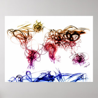 Póster Escritura de luz del mapa del mundo