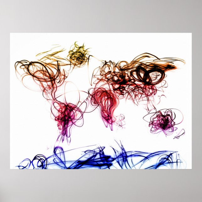 Póster Escritura de luz del mapa del mundo (Frente)