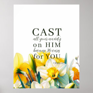 Póster Escritura floral 1 Peter 5:7