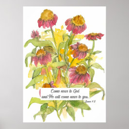 Póster Escritura James 4:8 Biblia Verse Flor Religiosa