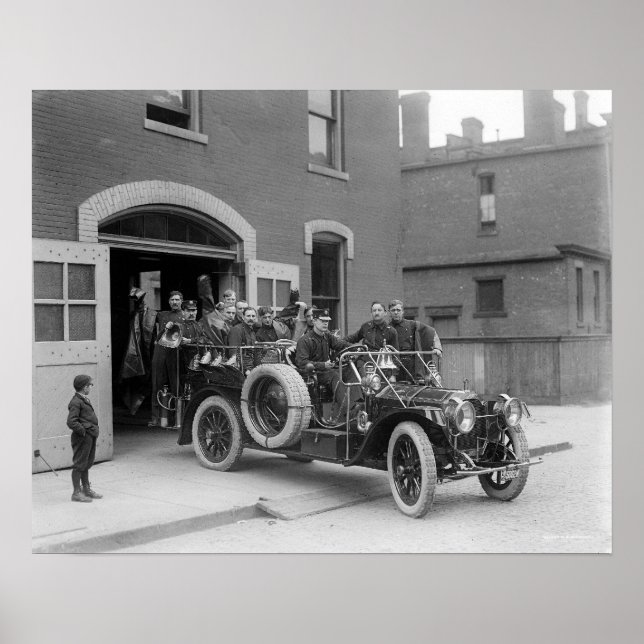 Póster Escuadrón de Bomberos Packard, 1911. Foto Antigua (Frente)