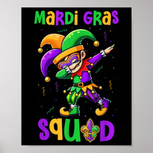 Póster Escuadrón de Mardi Gras Dabbing Niño Mascado Gorra