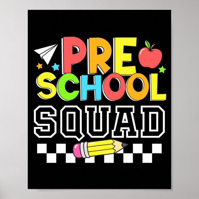 Póster Escuadrón de preescolar feliz primer día de escuel (Frente)