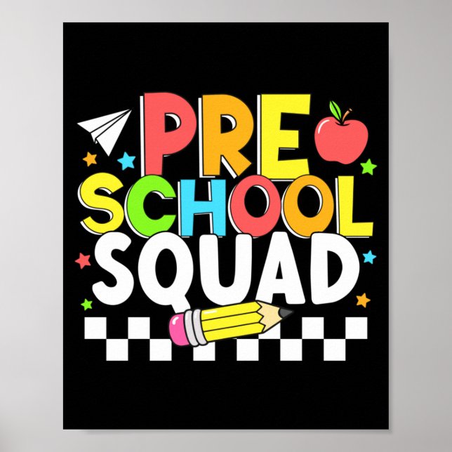 Póster escuadrón de preescolar feliz primer día de escuel (Frente)