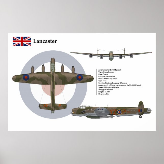 Póster Escuadrón especial 617 de Lancaster BI (Frente)