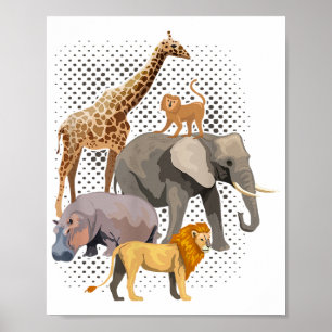 Póster Escuadrón Safari Africano Animales Graciosos Zooló