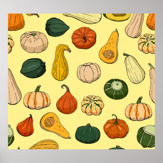 Póster Escuadrones dibujados a mano, patrón de verduras s