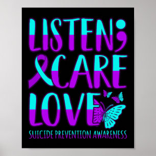 Póster Escucha Cuidar Amor Feliz Suicidio Prevención Awar