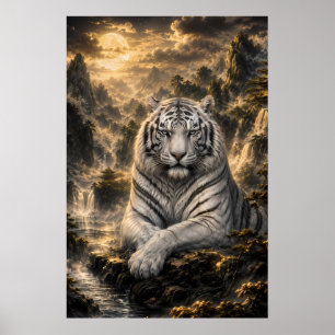 Póster Escuchando la Cascada Fantasía del Tigre Blanco