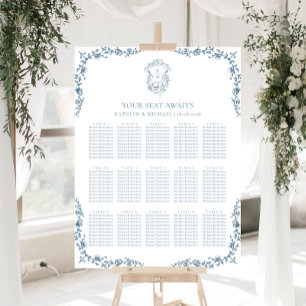 Póster Escudo azul Boda 15 Tabla de asientos