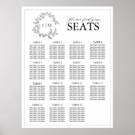 Póster Escudo blanco negro  monograma asiento Boda