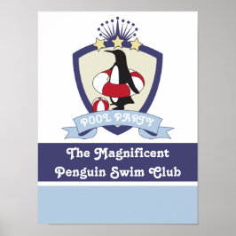 Póster Escudo Cute Penguin Kids de Natación Personalizada