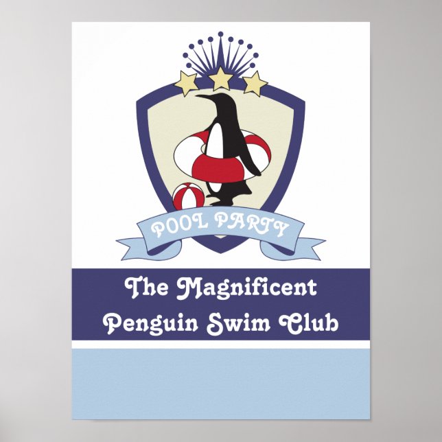 Póster Escudo Cute Penguin Kids de Natación Personalizada (Frente)