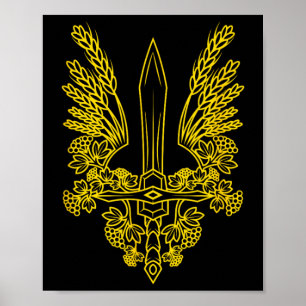 Póster Escudo de armas amarillo estilizado de Ucrania - P