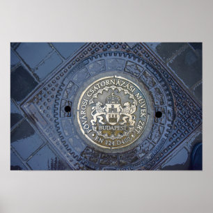 Póster Escudo de Armas de Budapest en una tapa de alcanta