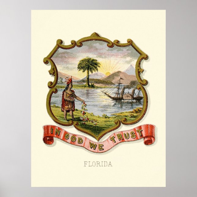 Póster Escudo de armas del estado de Florida (1876) (Frente)