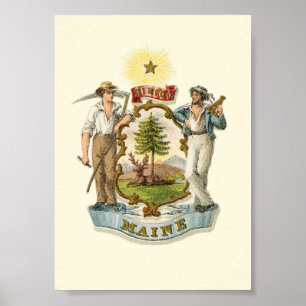 Póster Escudo de armas del estado de Maine (vintage años