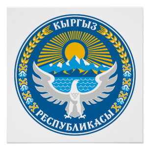 Póster escudo de armas del país Kirguistán símbolo emblem