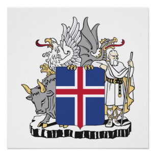 Póster escudo de armas símbolo emblema bandera de Islandi