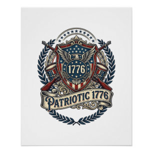 Póster Escudo de batalla patriótico 1776 Símbolo inspirad