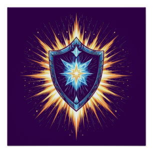 Póster Escudo de Fantasía Épica con Estallido de Energía