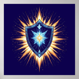 Póster Escudo de Fantasía Épica con Estallido de Energía