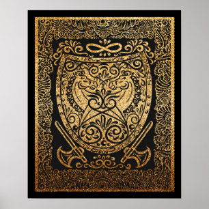 Póster Escudo de guerreros dorados - Intrincado inspirado