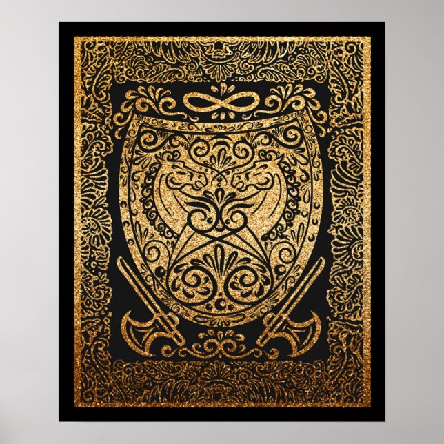 Póster Escudo de guerreros dorados - Intrincado inspirado (Frente)