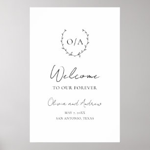 Póster Escudo de guirnalda monograma clásico matrimonio e